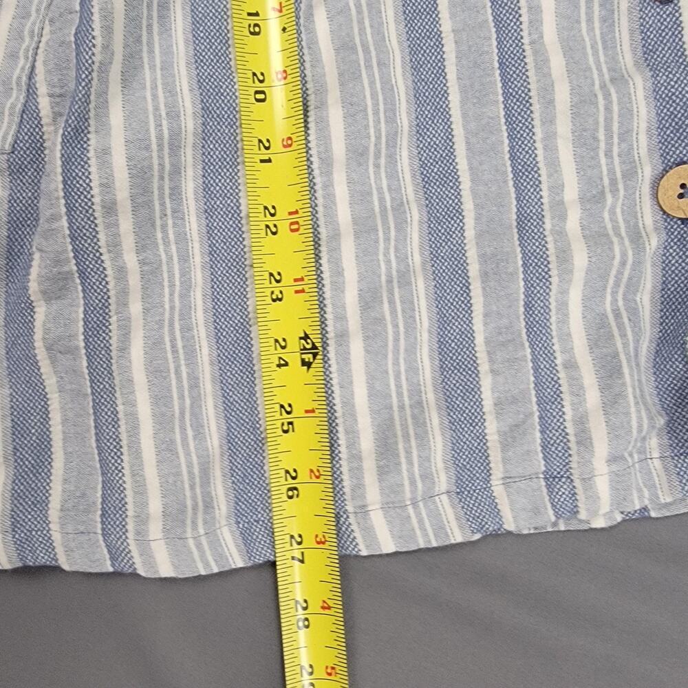 Roxy Striped Mini Dress M Tie Front Pockets Wood Buttons Coastal Chic - Picture 8 of 8